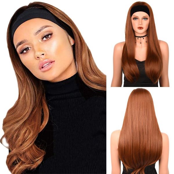 

synthetic wigs headband wig long straight brown for women daily party use fake hair easy to wear 24inch, Black
