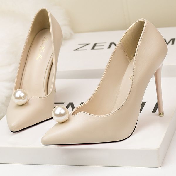 

2586-5 (special offer) korean style sweet fashion simple womens shoes stiletto heel pearl pointed toe pumps high heels, Black