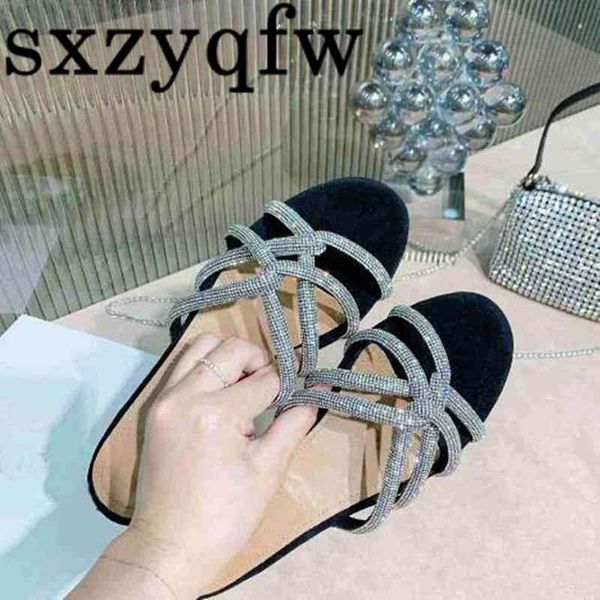 

handmade rhinestone slippers women glitter designer runway flats sole sandals summer crystal cross party shoes woman, Black