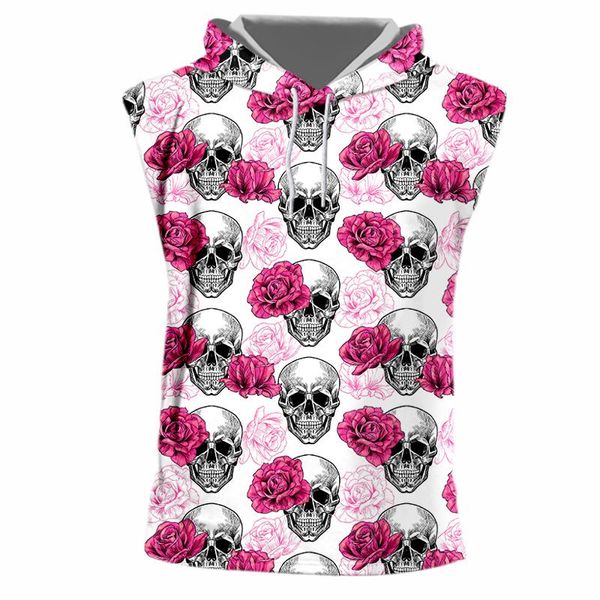 

men' tank hooded eu size skull floral 3d print women/men funny casual streetwear oversized sleeveless vest ifpd clothing, White;black