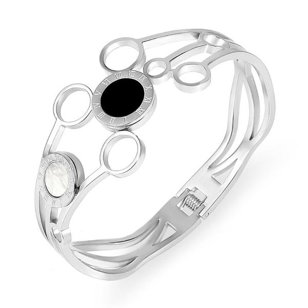 

bangle fysara 2021 luxury wholesale price bangles round crystals bracelets stainless steel roman numeral cuff for women, Black