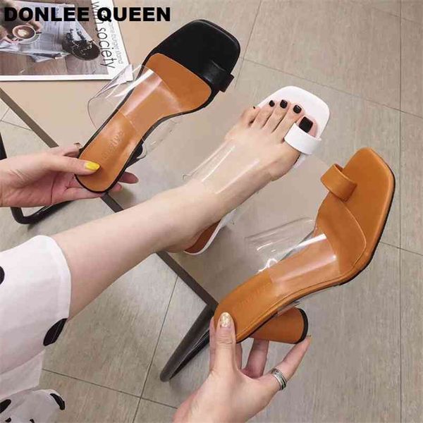 

donlee queen transparent high heel slipper summer shoes female sandals slip on slides casual mujer shoe 210619, Black