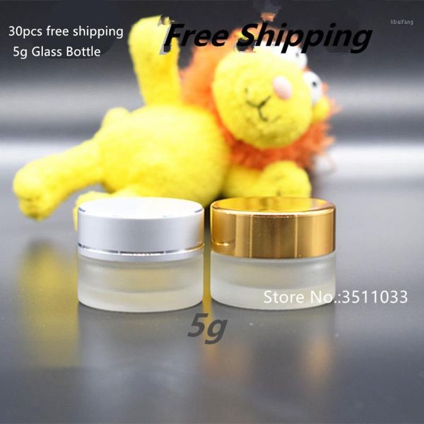 

storage bottles & jars 30pcs 5g frosted classical glass cosmetic cream jar small face container black silver gold color cap lid