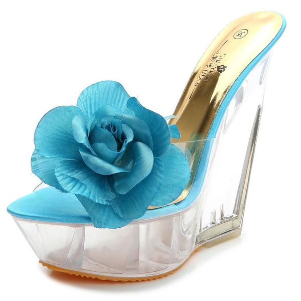 

sandals ladies flowers wedding party shoes 34-40 women sweet princess platform transparent wedge, Black
