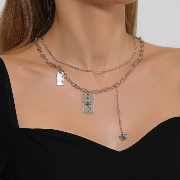 

pendant necklaces double layered necklace for women punk simple letter square brand butterfly clavicle chain jewelry accessories, Silver