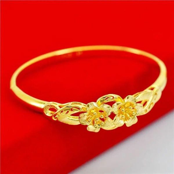 

bangle solid flower 18k gold womens bracelet fashion party jewelry gift openable, Black