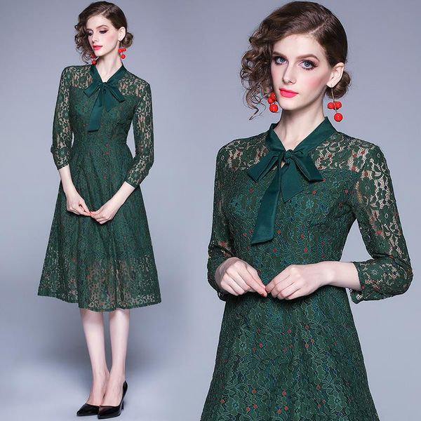 

casual dresses european station early autumn high-end lace belt, Black;gray
