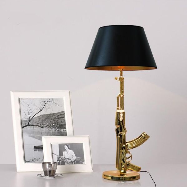 

modern electroplated table lamp gun design desk decor light gold silver creative metal desk reading night light