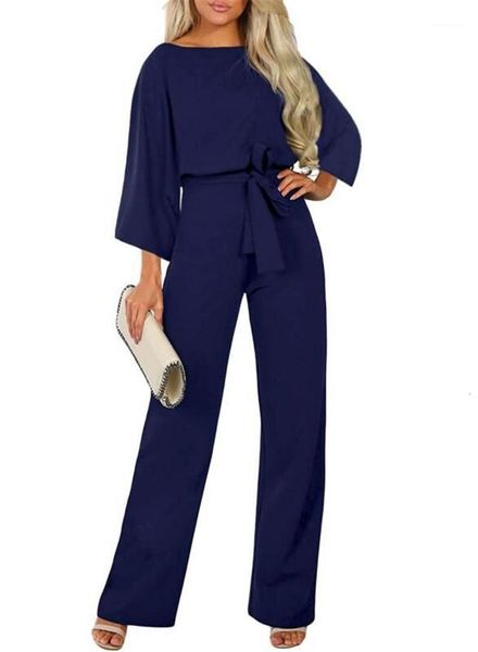 Jumpsuits das Mulheres Macacões de Manga Longa Jumpsuit Mulheres Lace Up Elegante Escritório Solto Bodysuit Preto Senhoras Macacão Casual Outono Inverno Rompão