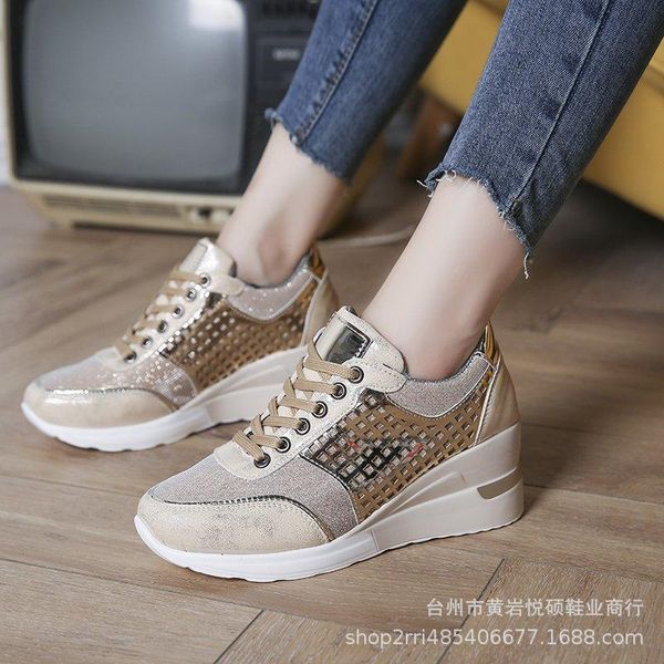 

single shoes women's new breathable sandals, casual sports wind, slope heels increase in all-match single shoe fashion all-match, Black
