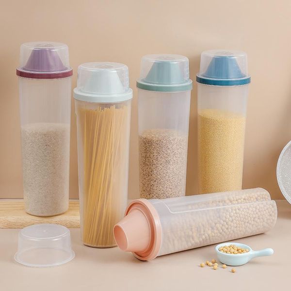 

storage bottles & jars kitchen with measuring cup noodle box moisture-proof plastic food can transparent grain sealed tank