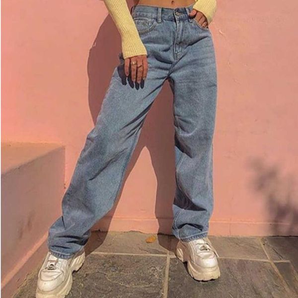 

women's jeans 2021 hip hop high waist loose comfortable large size fashion casual straight pants mom washed, Blue