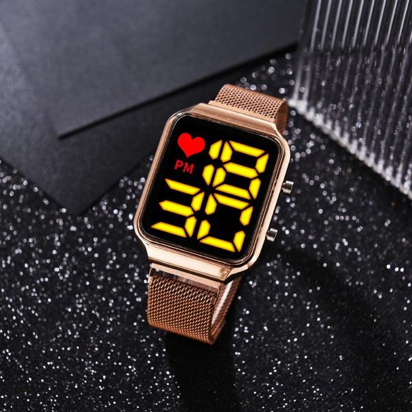 

wristwatches 2021 student personality square sports electronic watch men women led alloy with magnet buckle couple digital clock parejas, Slivery;brown