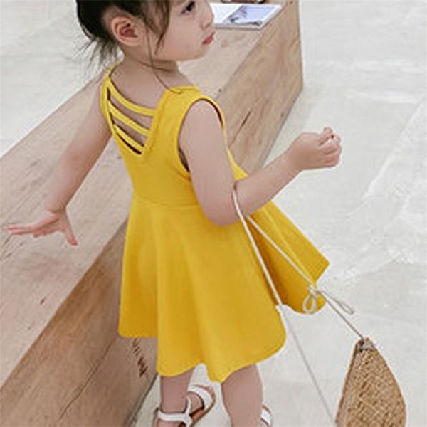 Summer Girls Dress Pure Color Simple Backless A-Line Baby Abbigliamento per bambini Abbigliamento per bambini 210625