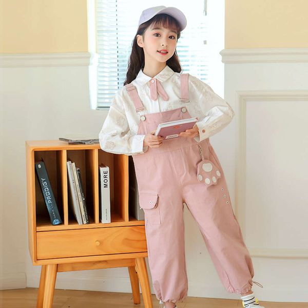 

suspenders spring and autumn korean leisure two piece suit new children's cute girls' clothes, Blue