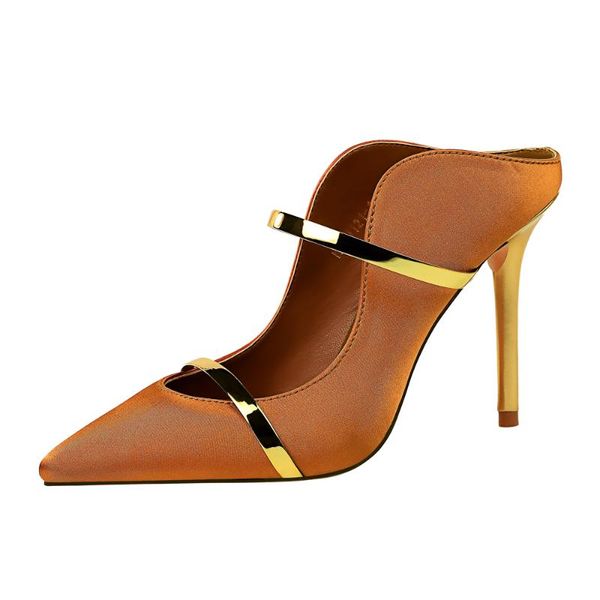 

sandals est women shoes stiletto gold belt pointed head hollow shallow mouth female slippers high heel, Black