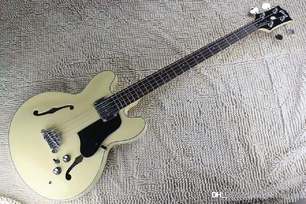 

lower price custom rice yellow jazz hollow body 4 string jazz electric bass guitar