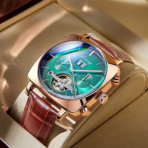 AILANG Famoso orologio di marca cronografo automatico quadrato quadrante grande orologio vuoto impermeabile nuovi orologi di moda da uomo Q0902