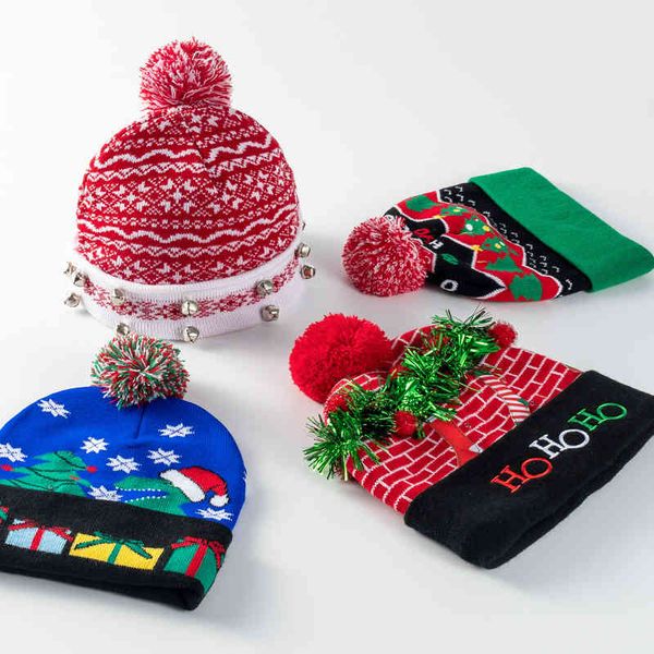 

custom stylish dign christmas gift winter warm christmas hat for children women led light up beanie hat, Blue;gray