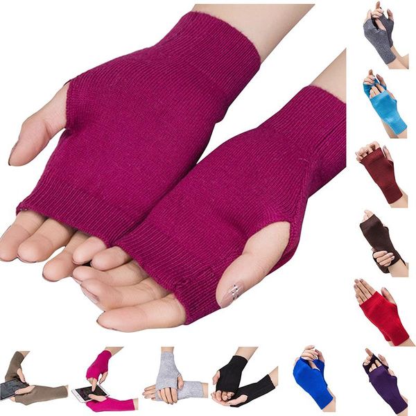 

sports gloves 1 pair women solid cashmere warm winter gloveswinter female fingerless hand wrist warmer mittens, Black