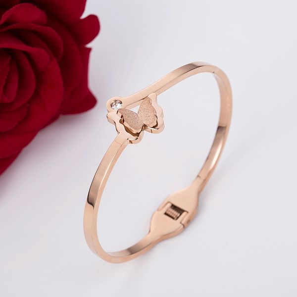 

simple design korean style butterfly charm bangle rose gold stainless steel bracelet, Black