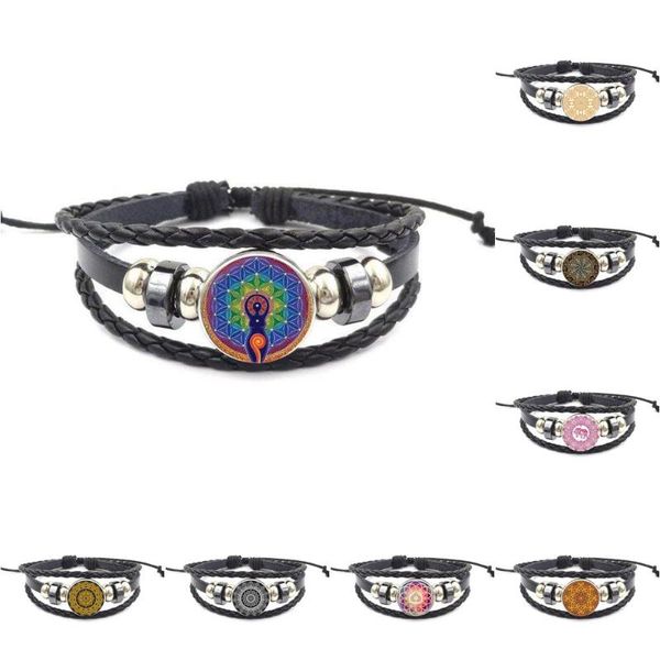 

charm bracelets ej glaze colorful henna yoga for women children vintage fashion glass black leather bracelet bangles jewelry handmade, Golden;silver