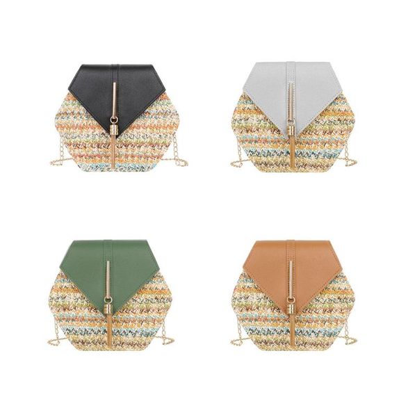 

evening bags women's straw beach tote bag with tassel chain woven summer bohemian vacation casual handbag shoulder pouch for girls