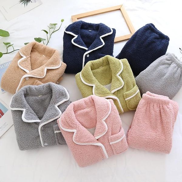 

running sets winter warm pajamas set women sleepwear flannel pjs couples soft nightwear pyjamas loungewear loose lounge wear lingerie drop, Black;blue