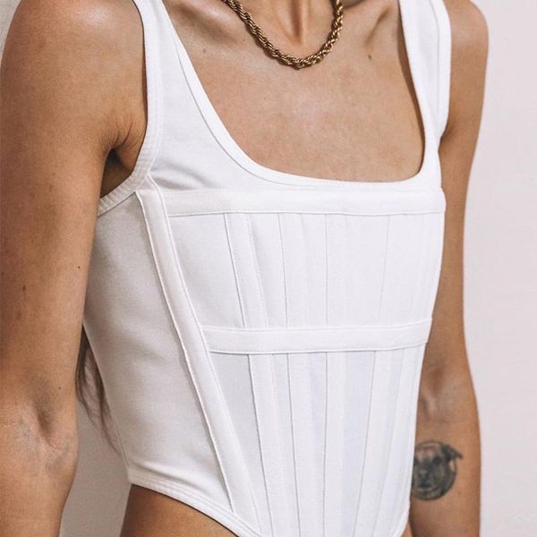 

women's tanks & camis women crop corset vest+asymmetrical, White