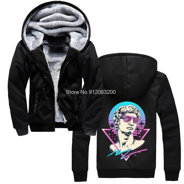 

men's hoodies & sweatshirts japanese vaporwave hoodie synthwave aesthetic men winter thicken hooded sweatshirt streetwear, Black