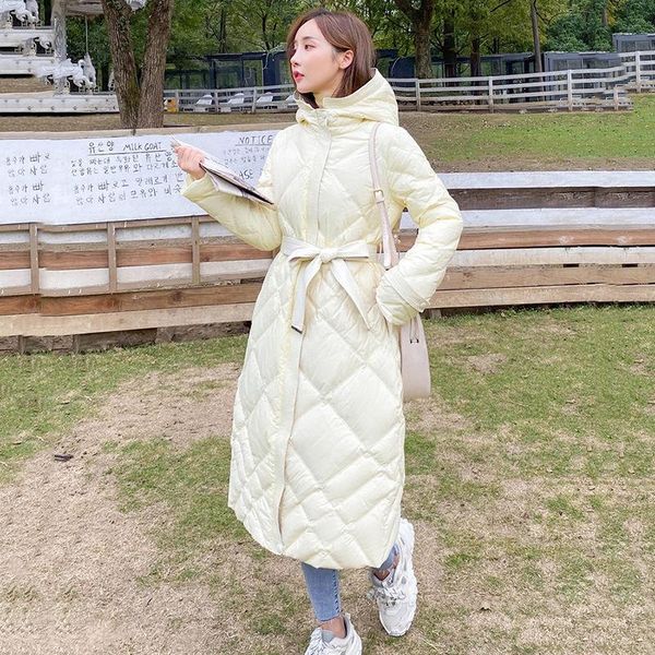 

women's down & parkas lightweight jacket women 2021 winter overcoat ladies diamond lattice korean fashion slim long hooded outwear e433, Black