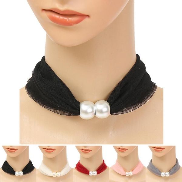 

scarves 1pc mesh scarf decor vintage fake pearl spring summer neckerchief for women girls clothing accessories, Blue;gray