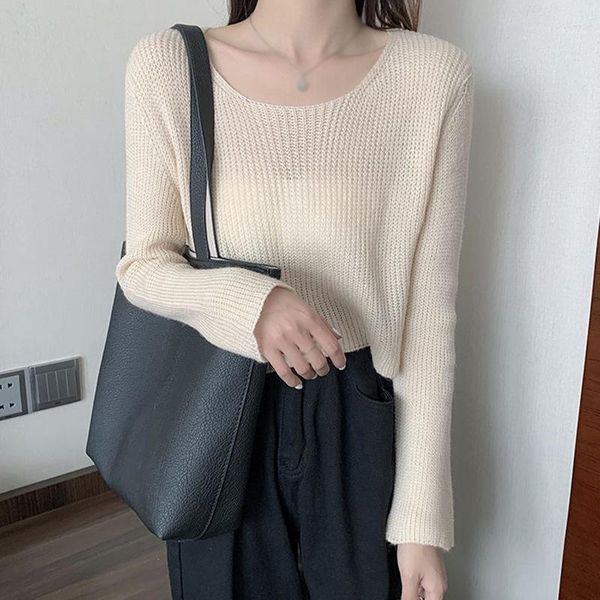 

autumn women comfortable round-neck solid color sweater casual thick short soft knitted 2021 women's sweaters, White;black