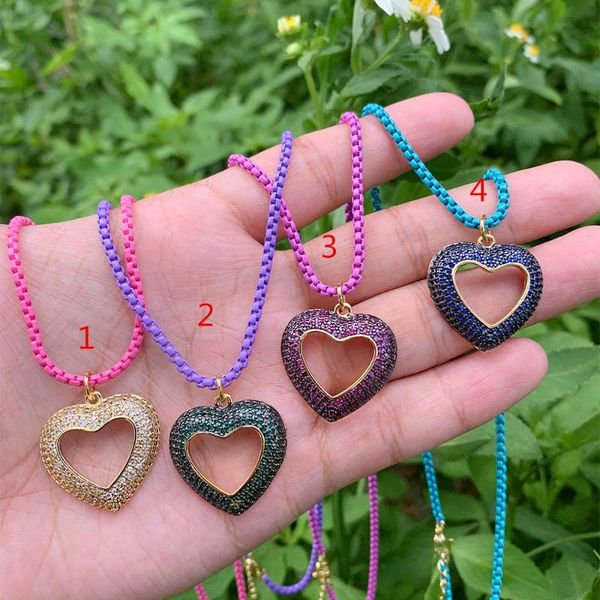 

pendant necklaces classic hollow out heart shape copper gold plated cz micro pave pndant rainbow enamel box chain necklace bulk jewelry whol, Silver