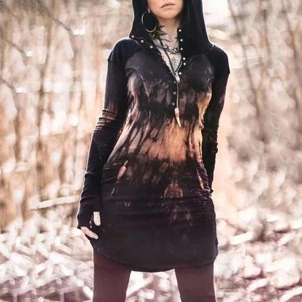 

gothic dyeing hoodies women vintage punk street style slim fit long sleeve long hooded sweatshirt women hoodies polerones mujer, Black