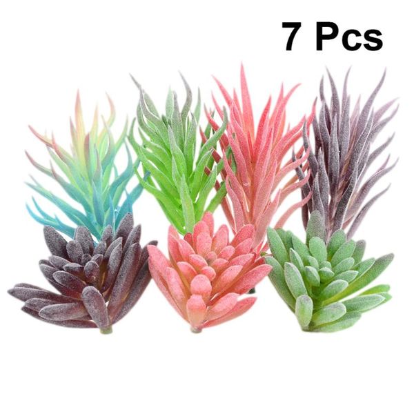 

7pcs artificial succulents flocking flower head simulation flower grass landscape garden home office decor