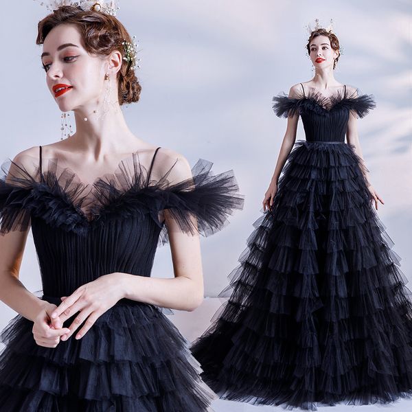 

noble elegant black tiered skirts ball gown wedding dresses spaghetti lace empire lace-up sweep train long dress also for annual metting or, White