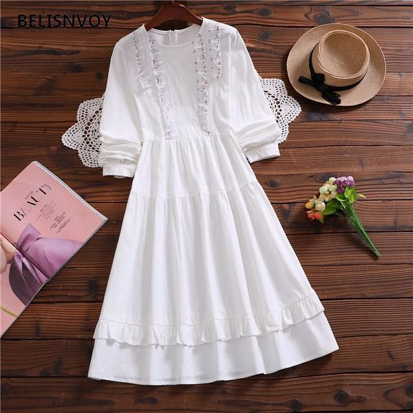 

casual dresses mori girl autumn spring women white dress floral lace elegant princess fairy long sleeve cute chic midi ruffles, Black;gray