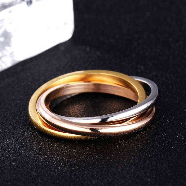 

2020 new fashion jewelry ring for women classic 3 rounds sets stainless steel wedding engagement couple s gift, Silver