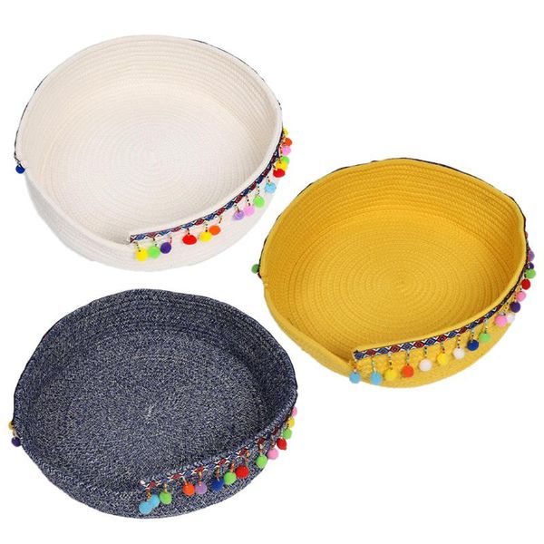 

cute woven pet cat bed basket puppy soft warm cool nest cat scratching mat