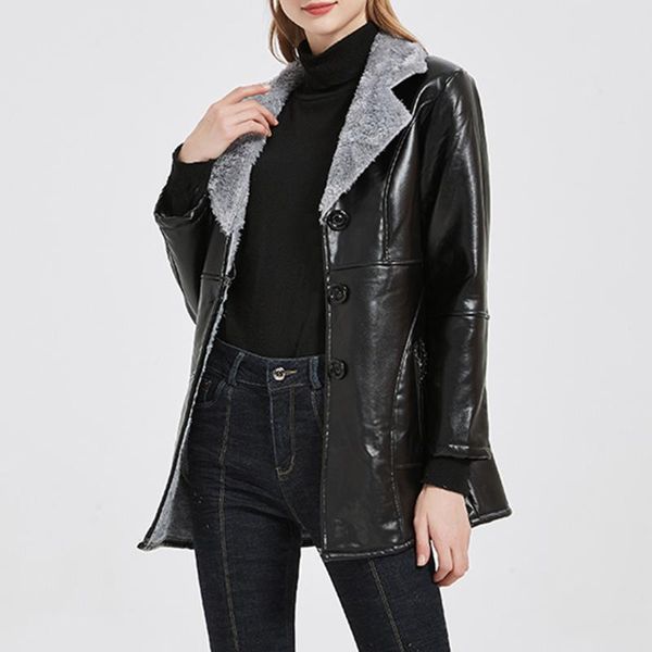 

oversize autumn winter punk pu leather jackets for women belted fur sequined outerwear perfecto femme thick warm fur jacket 2021, Black