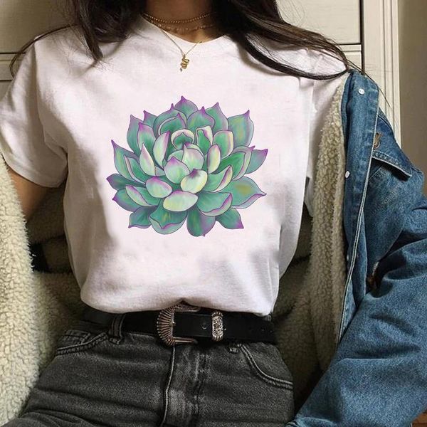 

women t shirt womens graphic plant flower 90s trend cute printing short sleeve print clothes lady tees female t-shirt, White