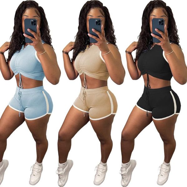 

women's tracksuits s-2xl summer 2021 casual 2 piece outfit fashion solid drawstring hooded crop and short two set wholesale drop, Gray