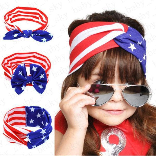 Süße Mädchen Stirnband Amerikanische Flagge Kaninchen Ohr Haarband National Unabhängigkeitstag Gestreiften Stat Baby Bowknot Stirnbänder Haare Zubehör