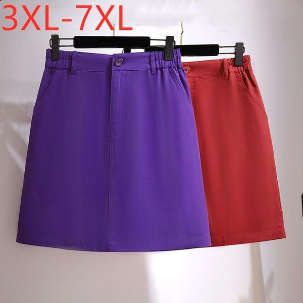 

skirts 2021 ladies summer plus size mini skirt for women large casual loose a-line cotton purple pocket 3xl 4xl 5xl 6xl 7xl, Black