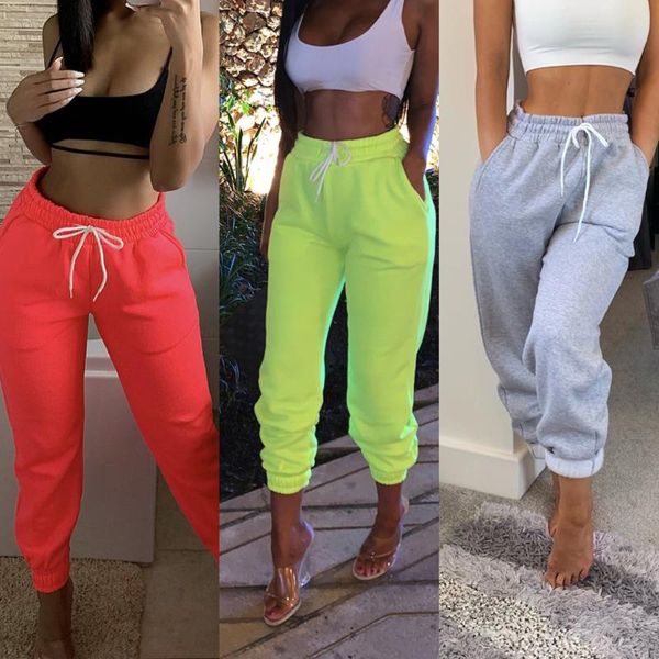 

women's pants & capris casual sweatpants high waist loose long solid color drawstring elastic, Black;white