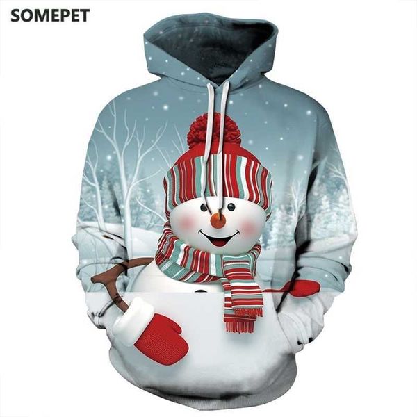 

men clothes 2020 fashion christmas hoodies santa claus casual tracksuits large ugly novelty snowman 3d print hooded, Black