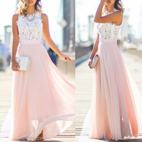 

casual dresses 2021 autumn lace panel women chiffon maxi round neck sleeveless dress slim fit harajuku fashion party, Black;gray