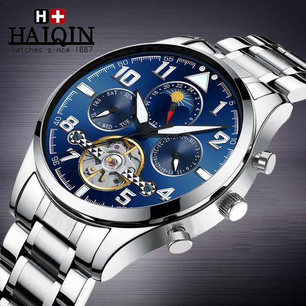 

wristwatches 2021 business haiqin men's watches automatic machinery watch men waterproof sport relogio masculino, Slivery;brown