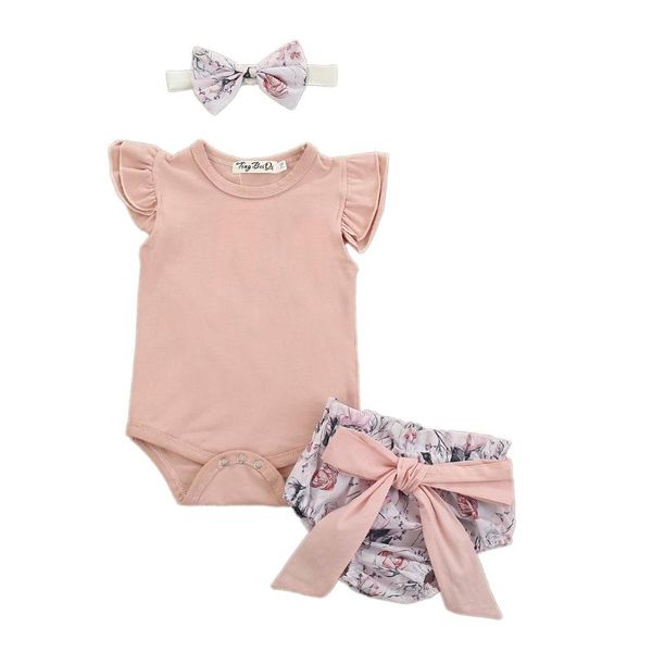 

clothing sets born baby girl set romper shorts costume, White